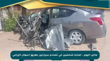 عاجل اليوم.. إصابة شخصين في تصادم سيارتين بطريق أسوان الزراعي